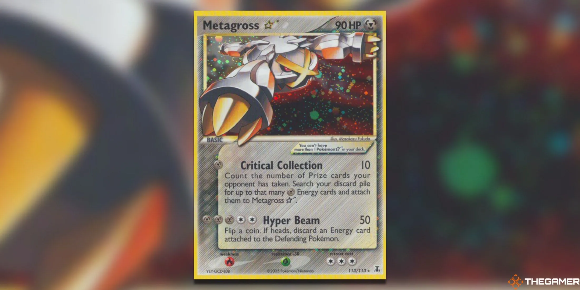 Lá bài Metagross Star Ultra Rare từ bộ Delta Species của Pokemon TCG, với Metagross shiny ấn tượng.