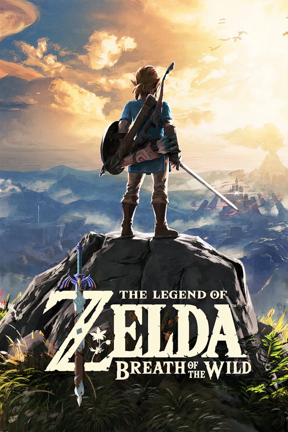 Link đứng nhìn toàn cảnh Hyrule hùng vĩ trong The Legend of Zelda: Breath of the Wild