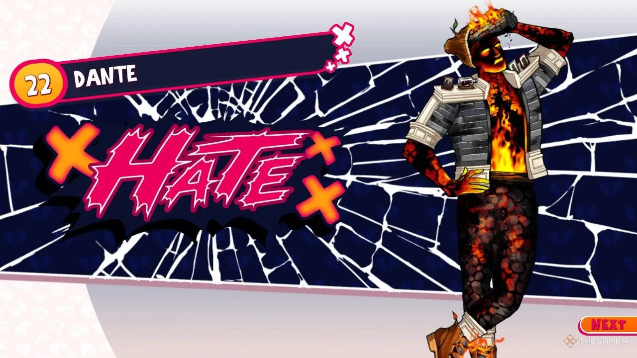 Màn hình xác nhận đã đạt được kết thúc ghét bỏ (Hate Ending) với Dante trong Date Everything!