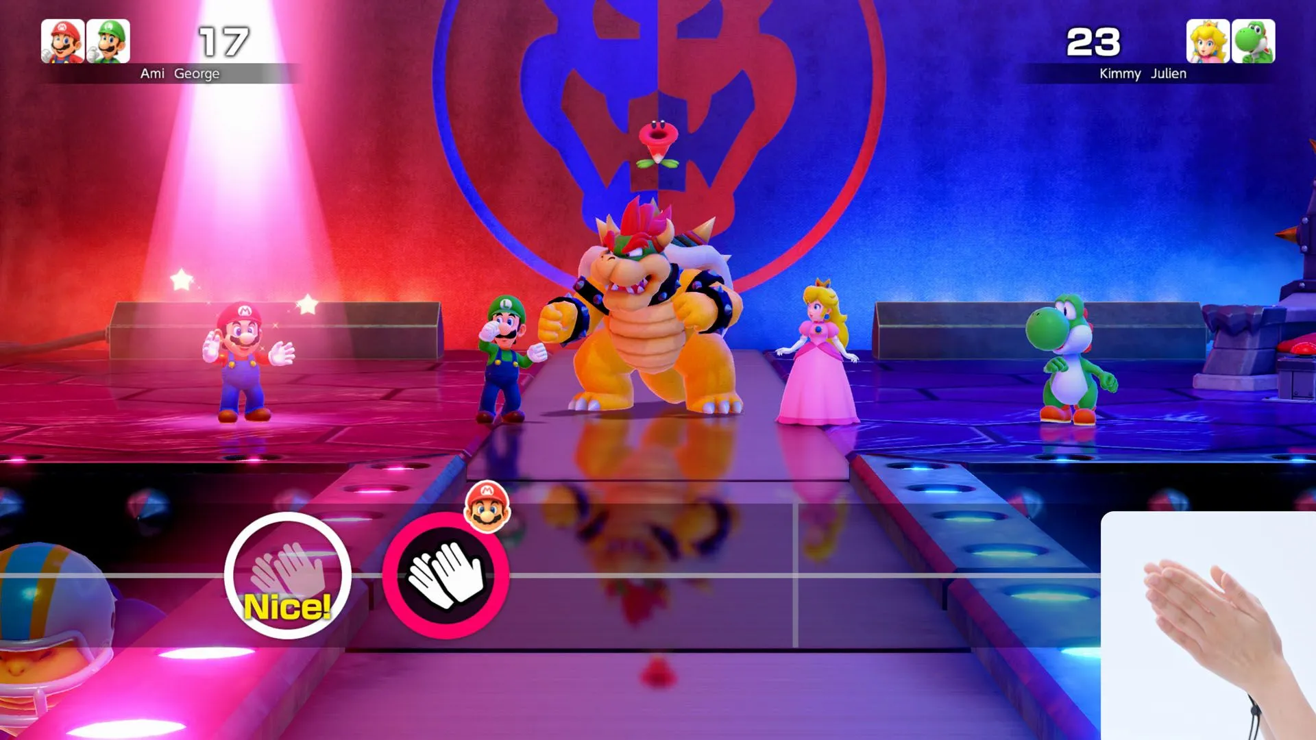 Mario, Peach và Luigi đang chơi mini-game cùng nhau trong Super Mario Party Jamboree Nintendo Switch 2 Edition, thể hiện tính giải trí cao