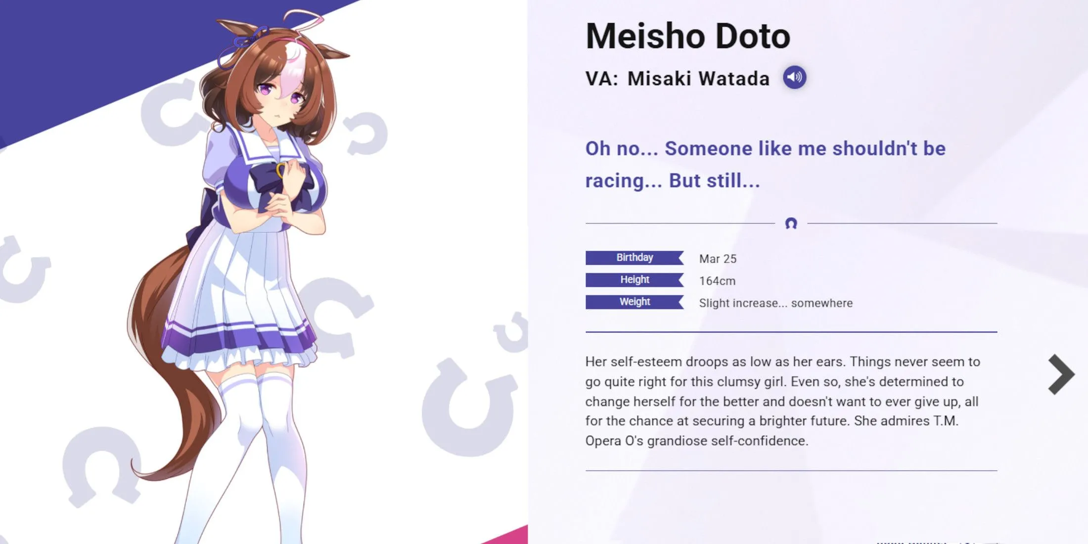 Meisho Doto trong Umamusume: Pretty Derby, một trong những cô gái ngựa được game thủ yêu thích.