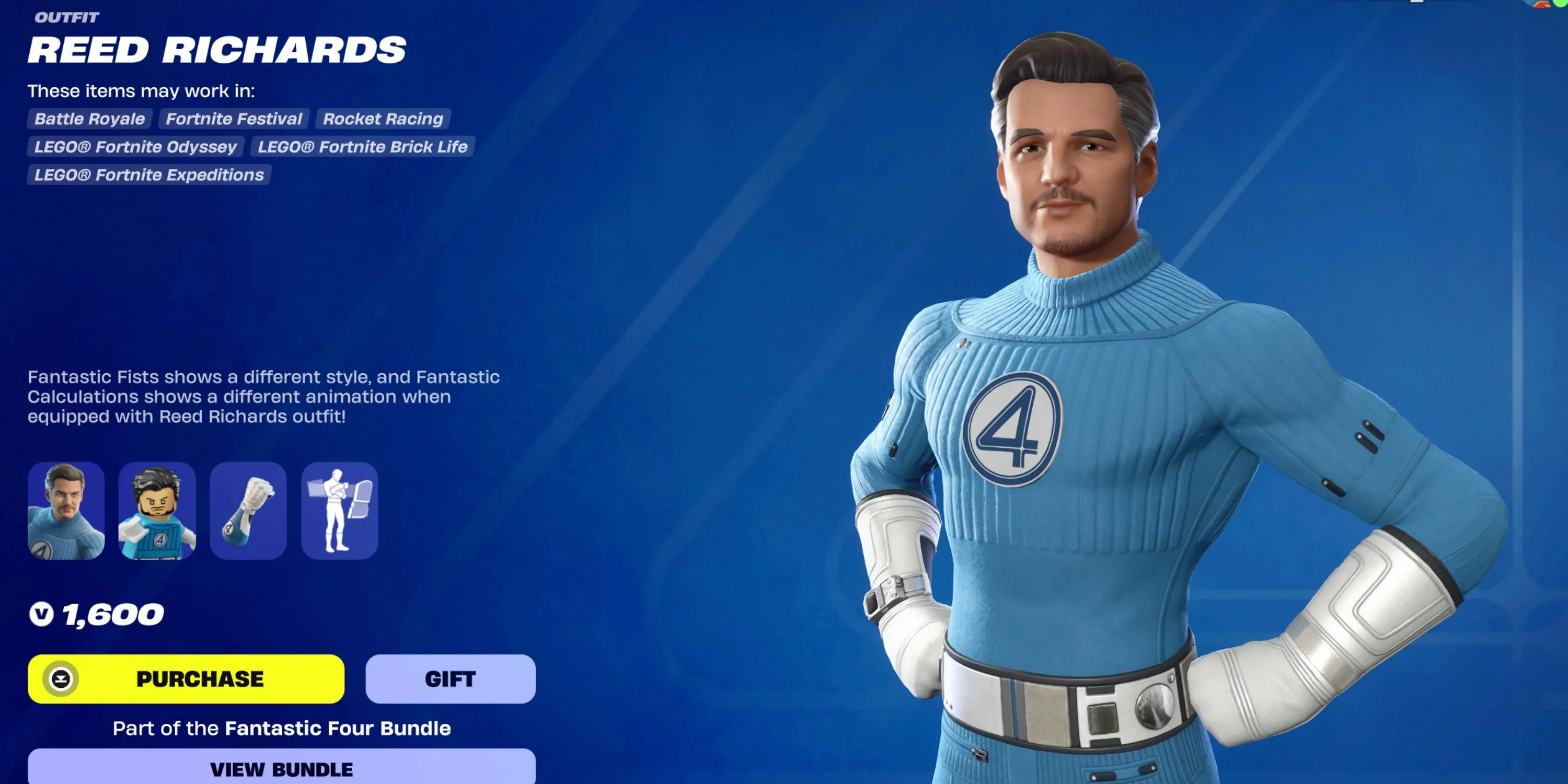Mister Fantastic (Reed Richards) với trang phục đặc trưng trong Fortnite