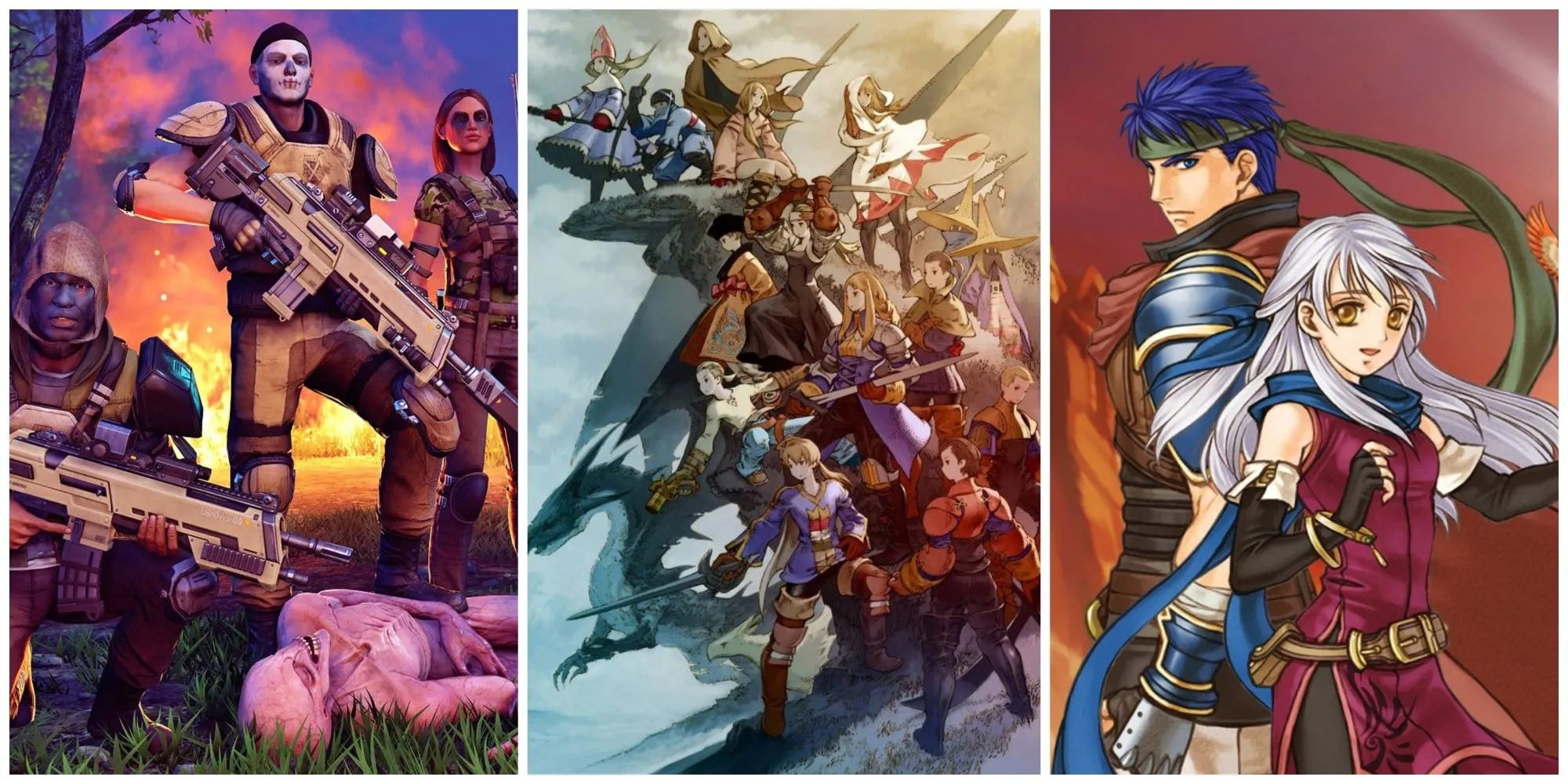 Một bức ảnh tổng hợp các tựa game Tactical RPG nổi tiếng như XCOM 2, Final Fantasy Tactics và Fire Emblem