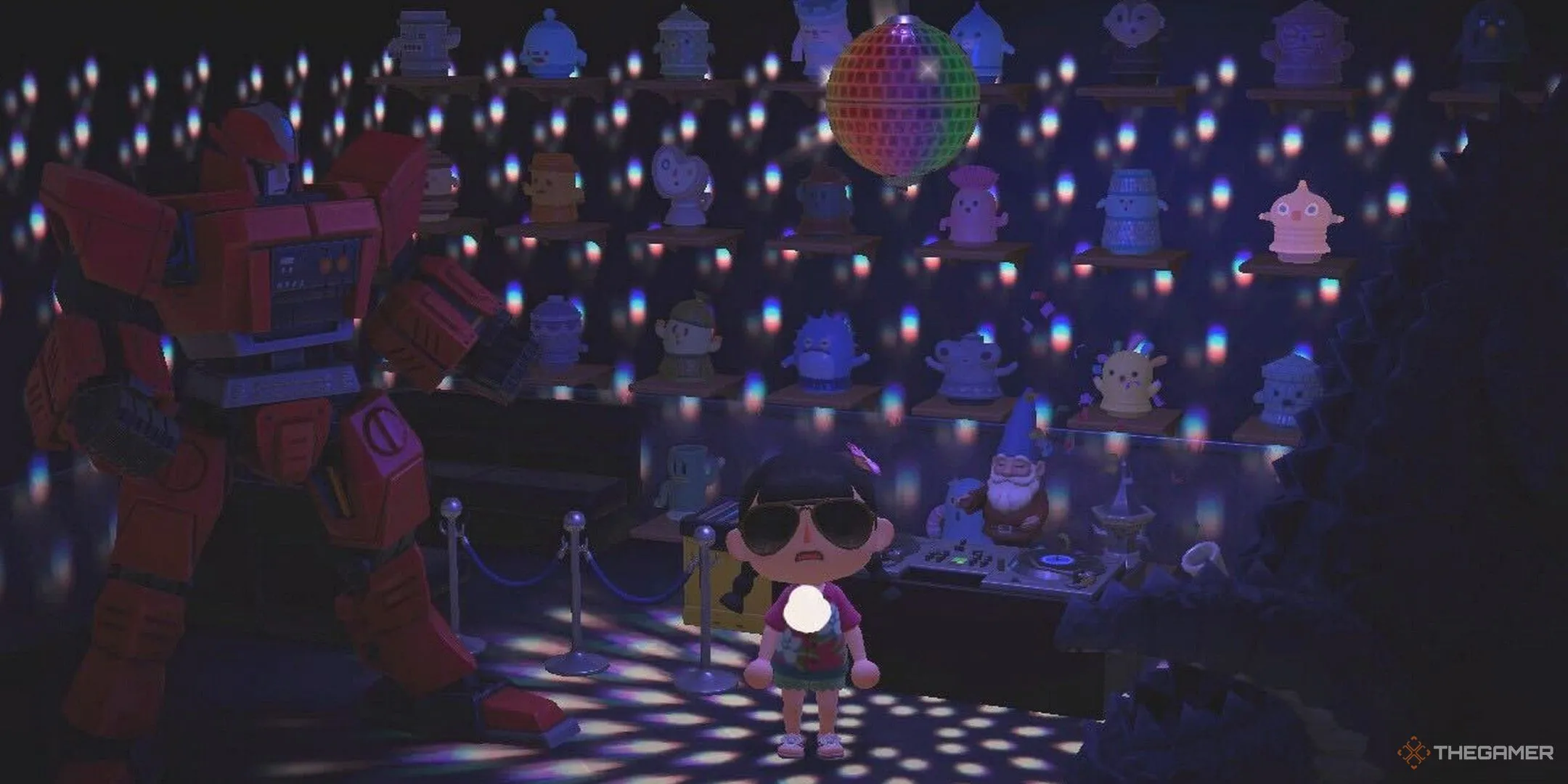 Một người chơi Animal Crossing New Horizons tạo ra câu lạc bộ đêm tùy chỉnh, với các Gyroid và tượng Transformer, thể hiện sự sáng tạo của cộng đồng game thủ.