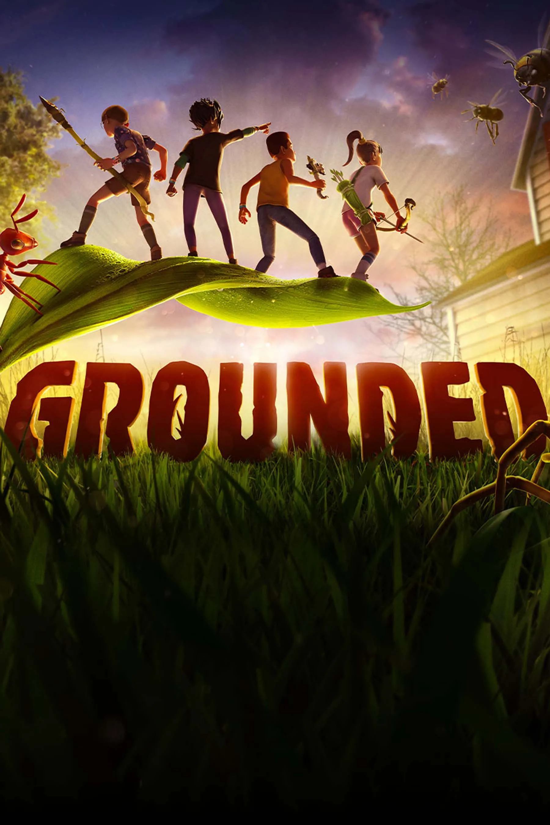 Một nhóm trẻ bị thu nhỏ đang sinh tồn giữa sân sau trong game Grounded với các côn trùng khổng lồ