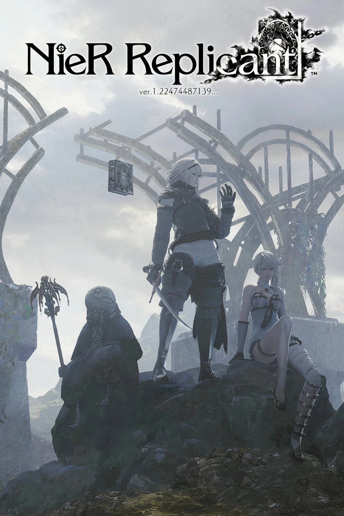 Nhân vật chính và Grimoire Weiss trong NieR Replicant ver.1.22474487139..., đại diện cho bản remaster được khen ngợi về cốt truyện.