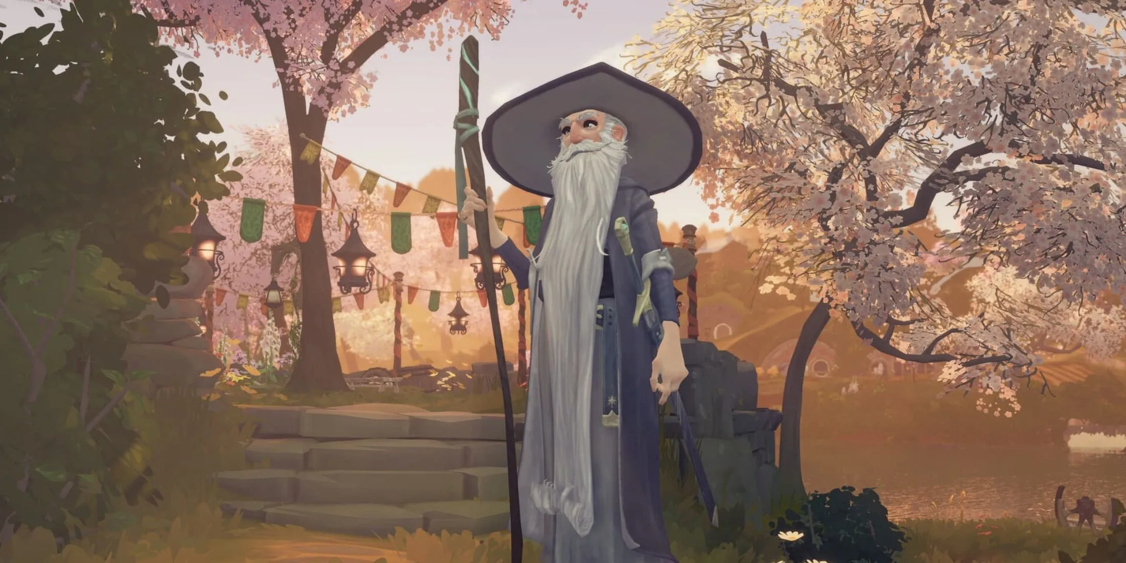 Phù thủy Gandalf ghé thăm một ngôi nhà Hobbit trong game Tales of the Shire