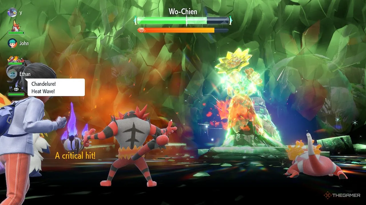Pokemon Incineroar gây sát thương chí mạng lên Wo-Chien trong trận đấu Tera Raid PSSV