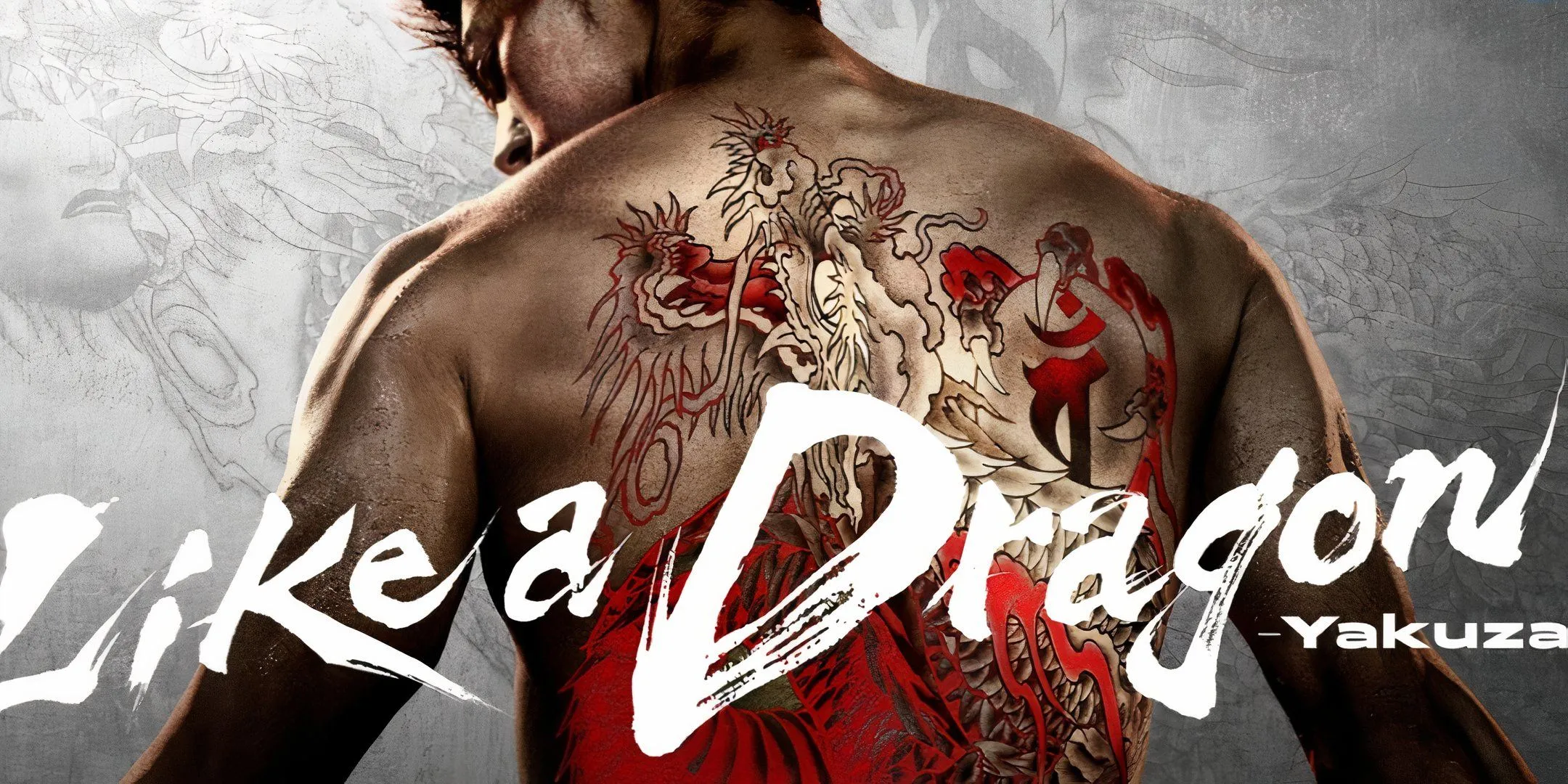 poster phim Like a Dragon Yakuza với nhân vật có hình xăm rồng sau lưng