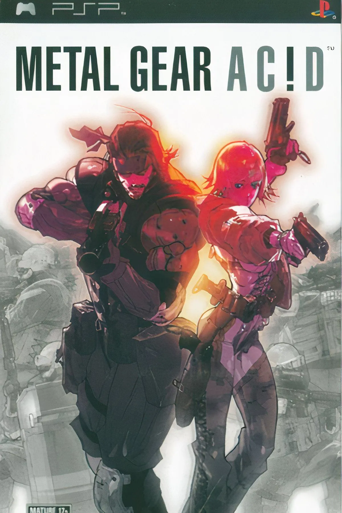 Solid Snake đang di chuyển trong môi trường 3D của Metal Gear Acid với giao diện thẻ bài hiển thị