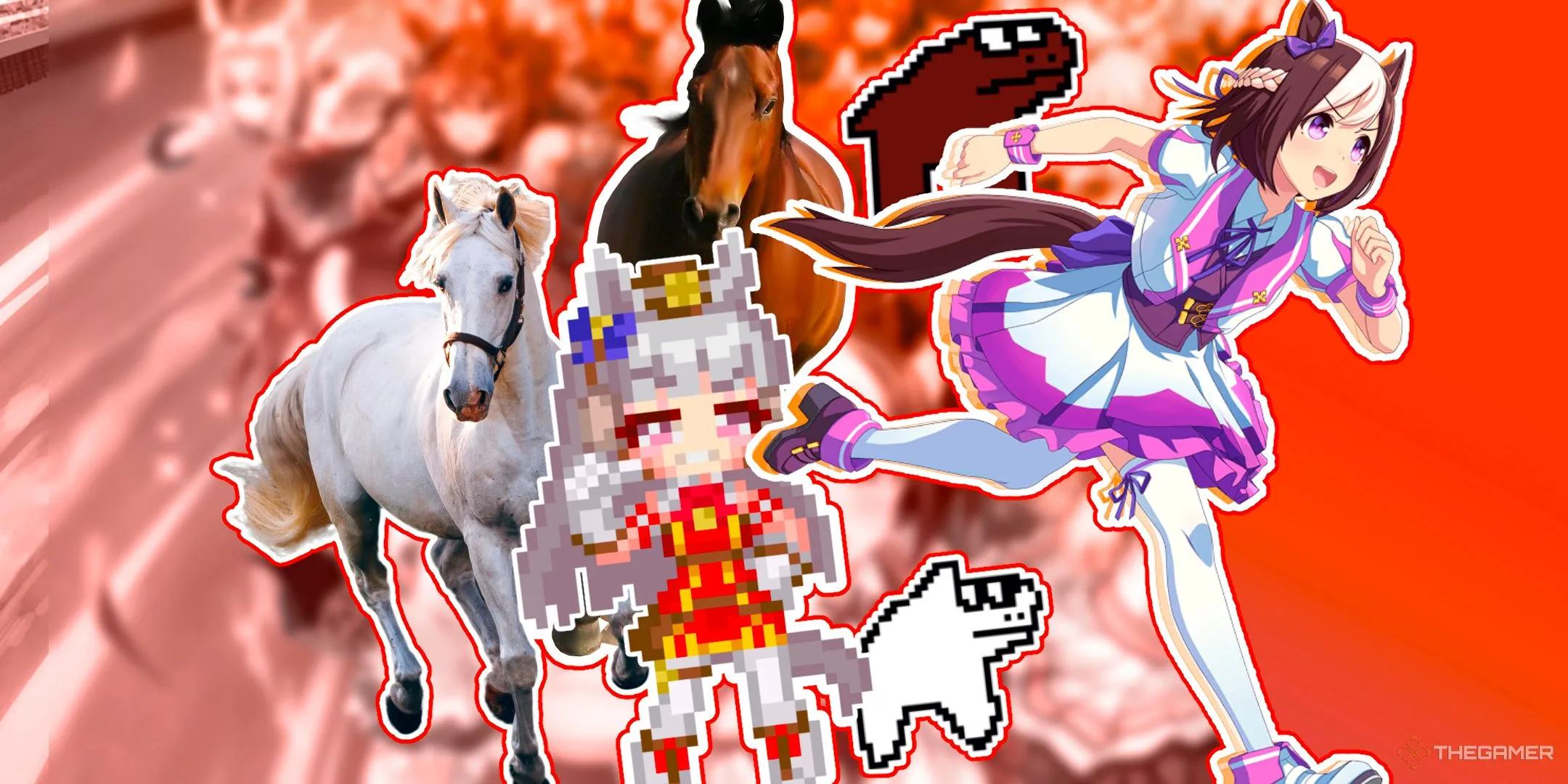 Special Week bứt tốc mạnh mẽ trên đường đua, thể hiện tinh thần quyết thắng của Umamusume Pretty Derby.