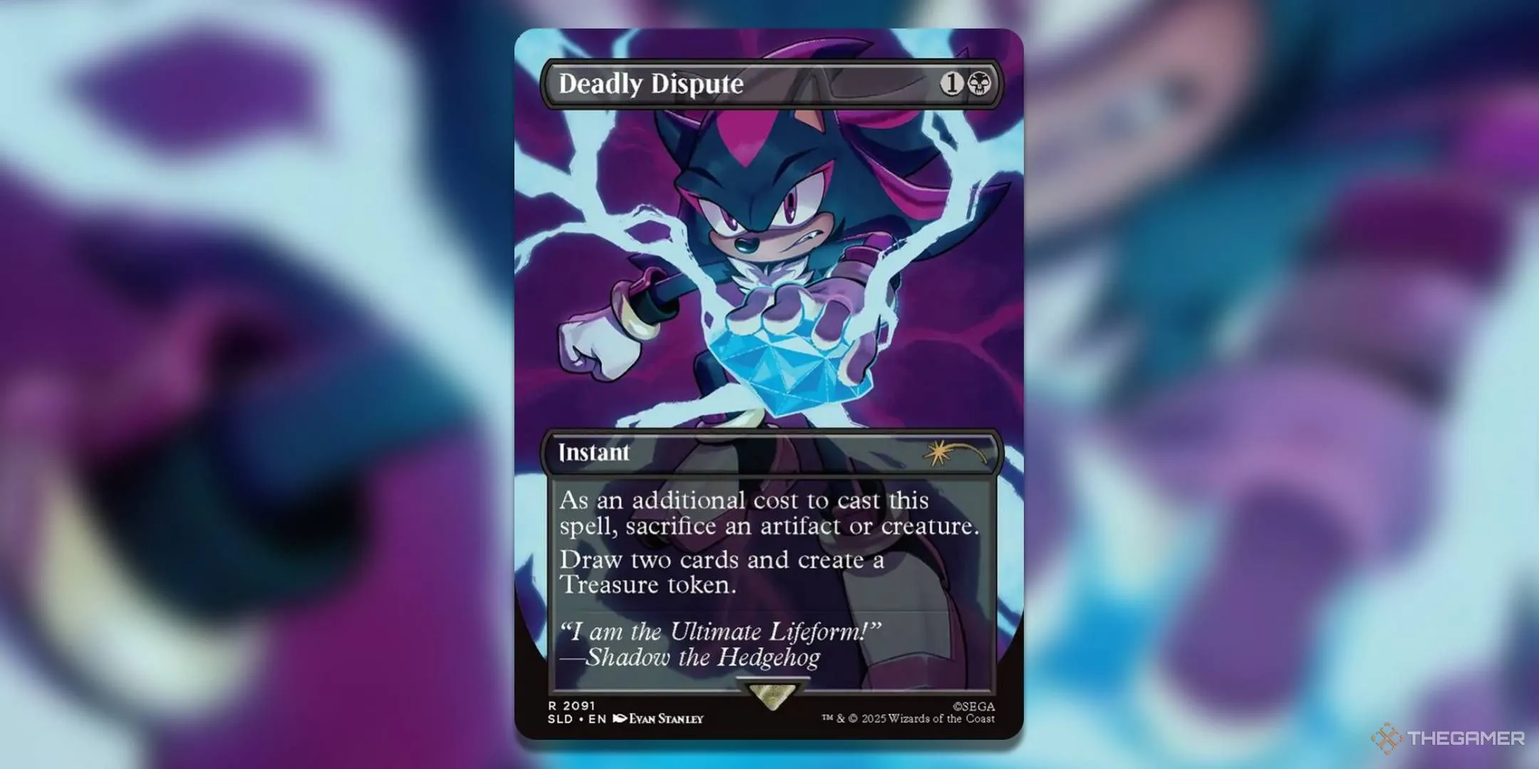 Thẻ bài Deadly Dispute từ Secret Lair x Sonic: Chasing Adventure, Sonic với Chaos Emerald xanh