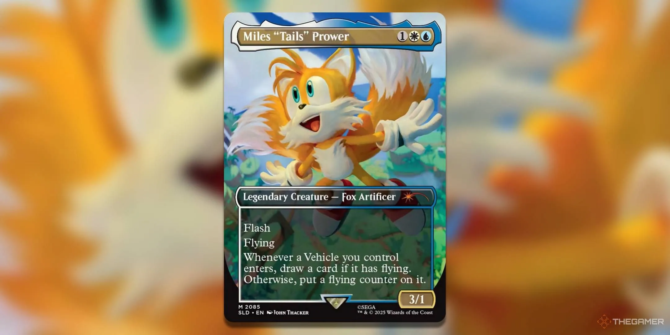 Thẻ bài Miles Tails Prower từ Secret Lair x Sonic: Friends &amp; Foes, Tails đang bay lượn