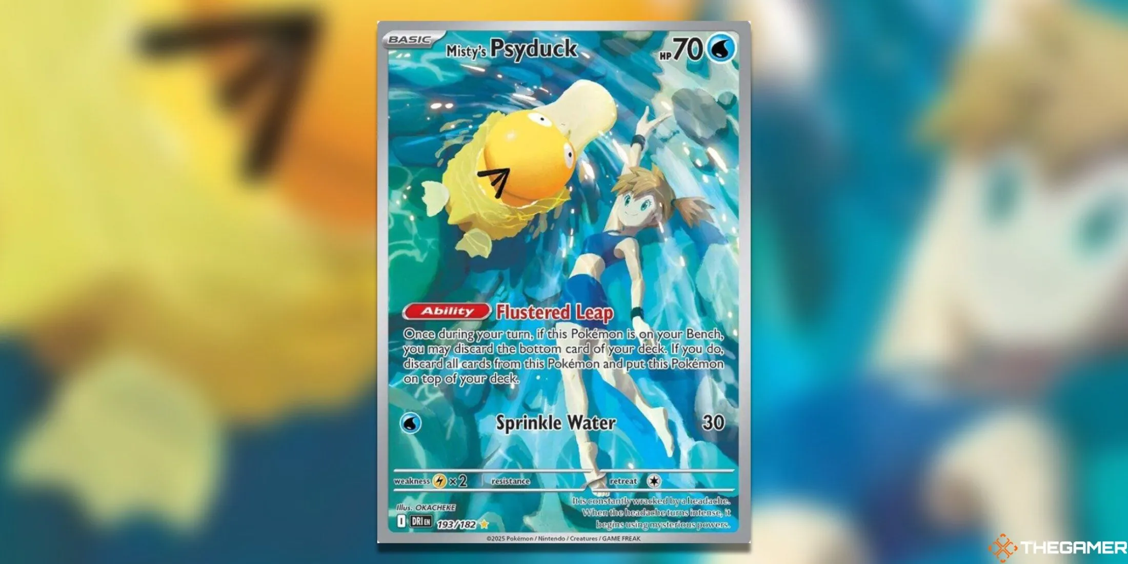 Thẻ bài Misty’s Psyduck – Illustration Rare trong bộ Pokémon TCG Destined Rivals, khắc họa Misty và Psyduck trong một khoảnh khắc đáng yêu và nổi bật.