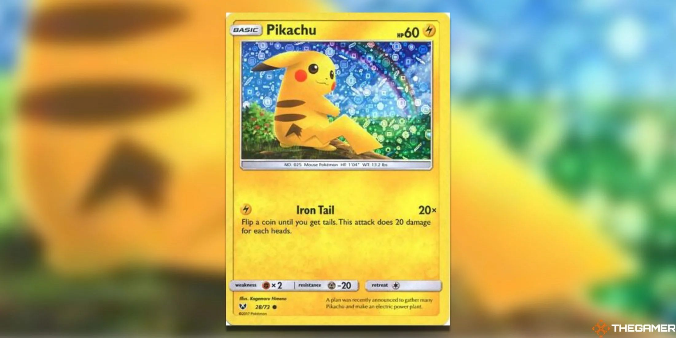 Thẻ bài Pokemon TCG General Mills Pikachu 28/73 với nền cầu vồng lấp lánh