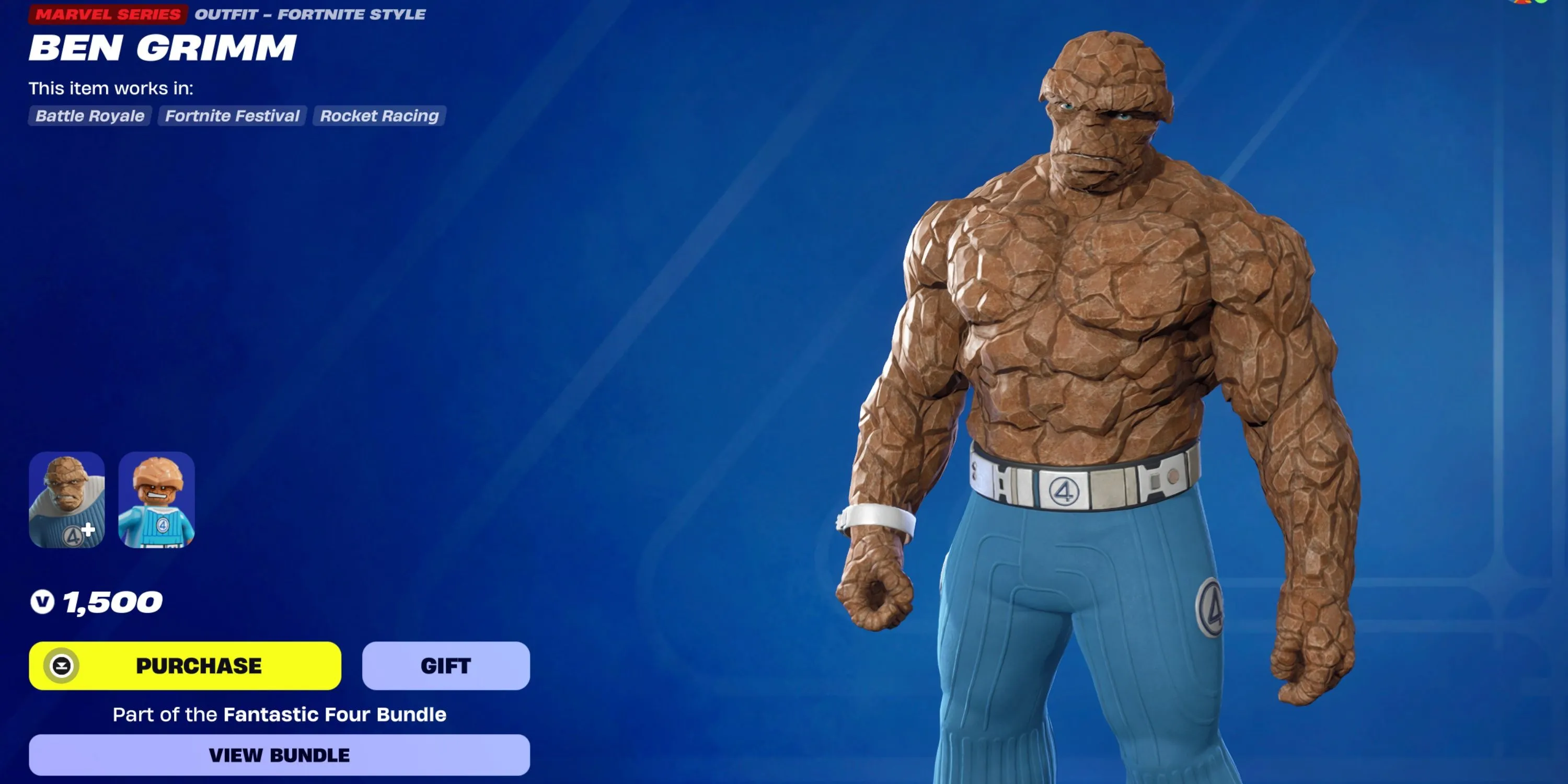 The Thing (Ben Grimm) với tạo hình hầm hố trong Fortnite