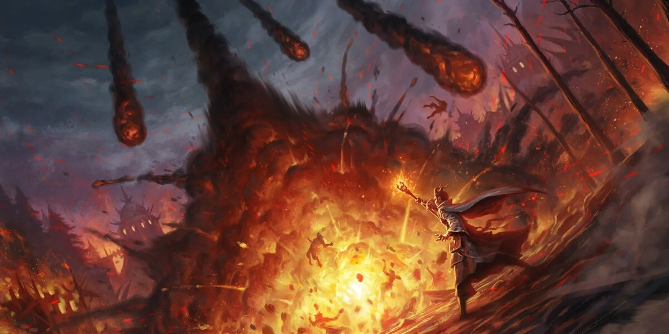 Tiên nữ Tiefling sử dụng phép Meteor Swarm trong D&amp;D, biểu thị sức mạnh của ma thuật.