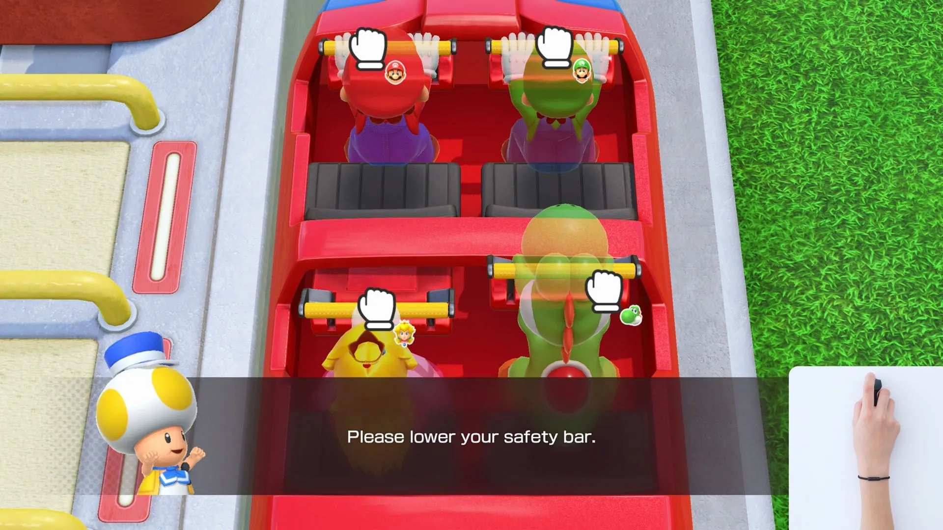 Toadette và Bowser Jr. đang tham gia một thử thách mini-game trong Super Mario Party Jamboree trên Nintendo Switch 2