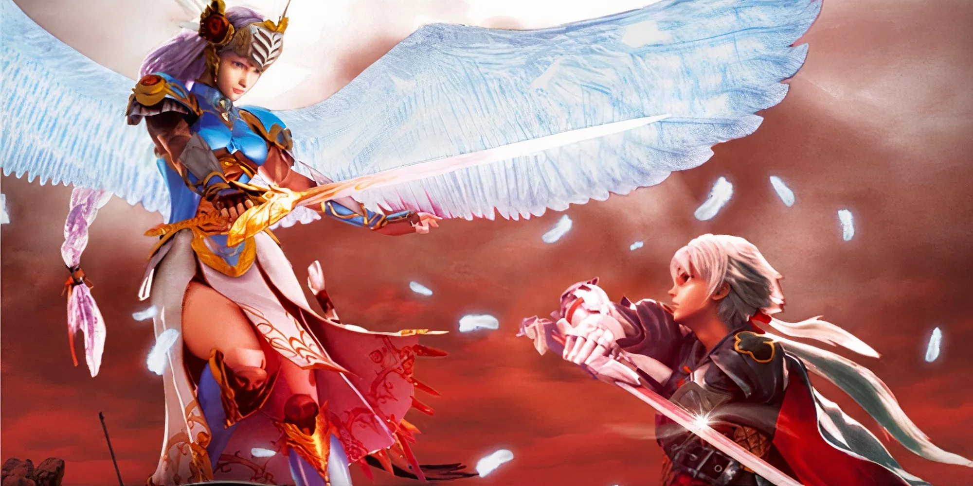 Wylfred và đội của anh ta đang chuẩn bị chiến đấu trong Valkyrie Profile Covenant Of The Plume, với chiếc lông vũ định mệnh nổi bật