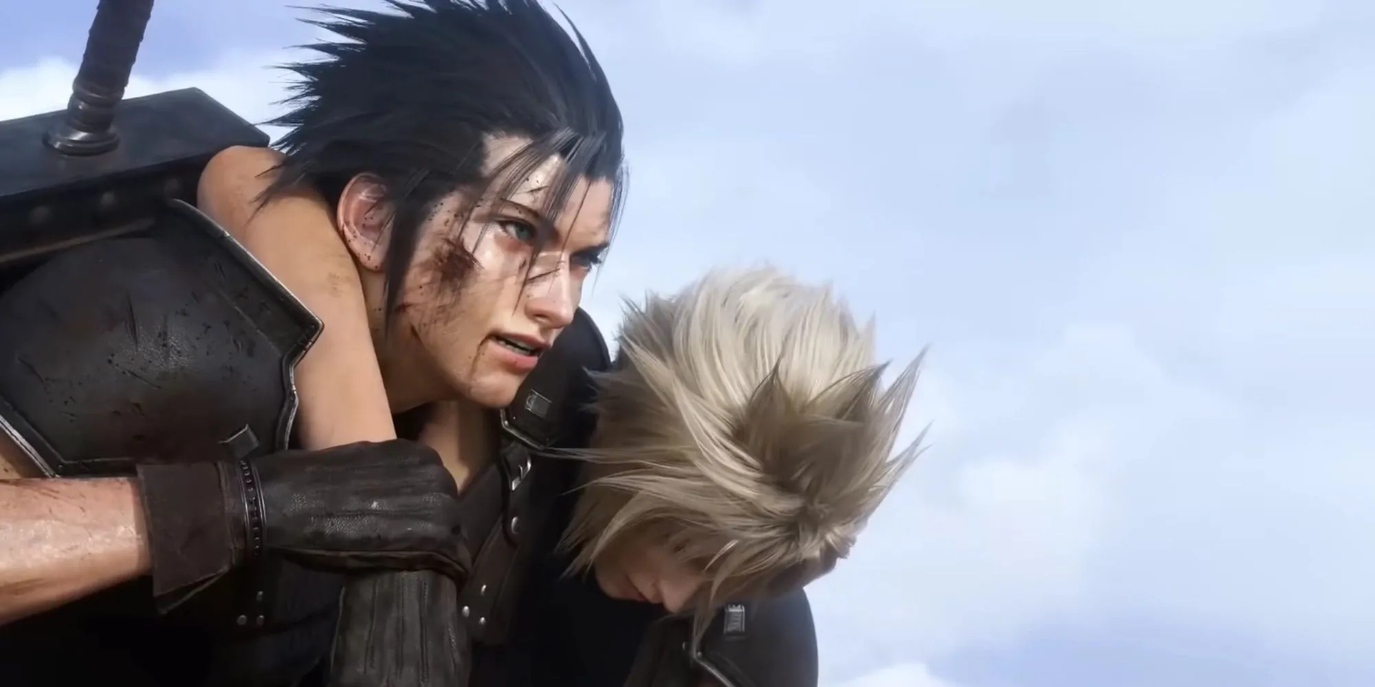 Zack Fair đỡ Cloud Strife trong Final Fantasy 7, một cảnh biểu tượng về sự hy sinh và tình bạn.