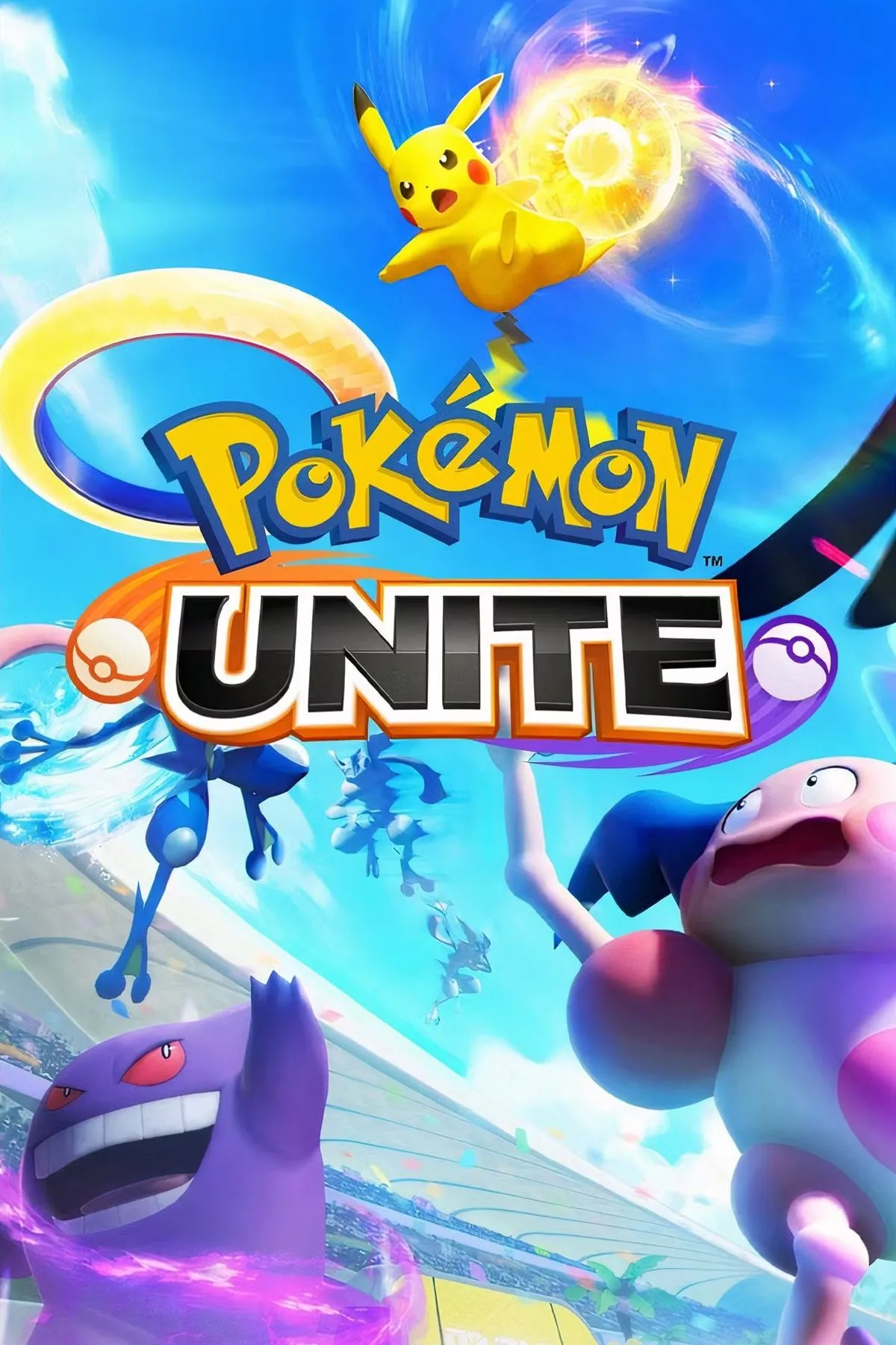 Ảnh bìa chính thức của game Pokemon Unite với các Pokemon quen thuộc