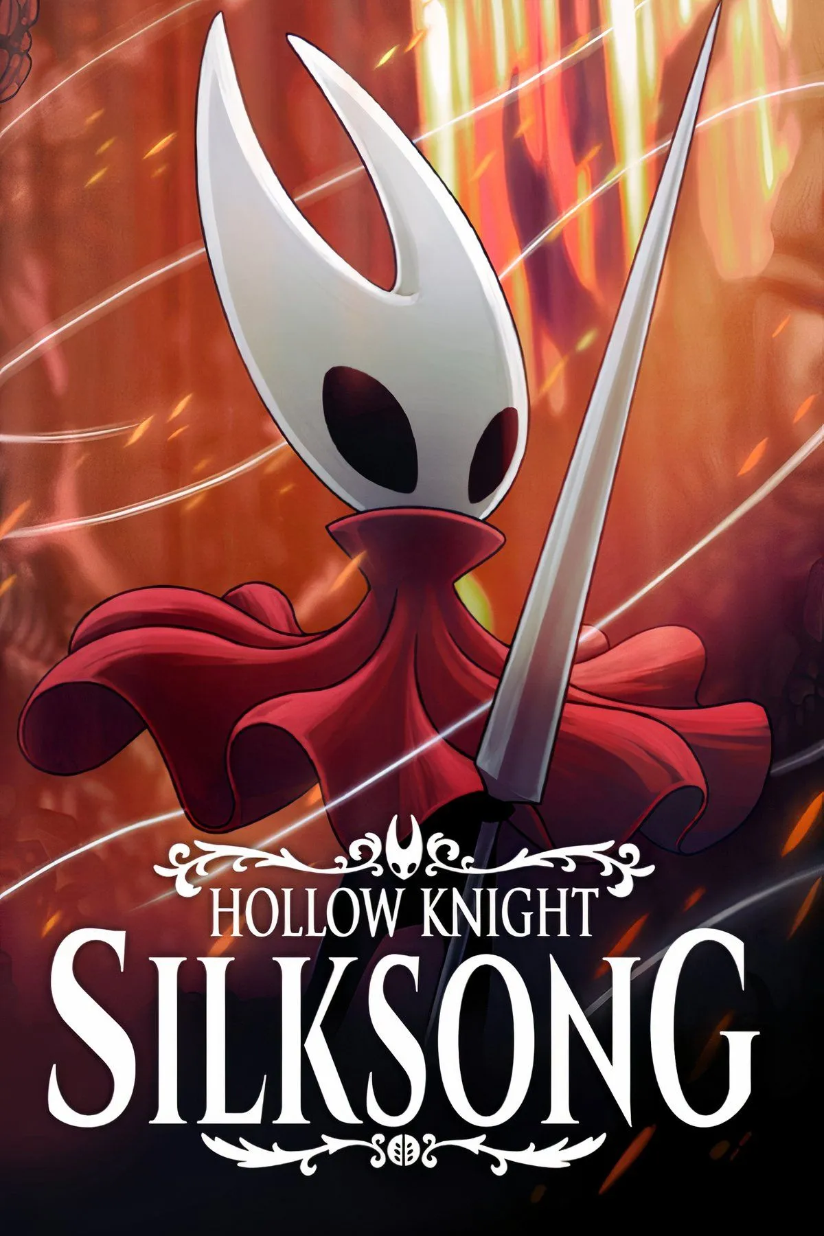 Bìa nghệ thuật chính thức của Hollow Knight Silksong, thể hiện phong cách đồ họa đặc trưng của game.