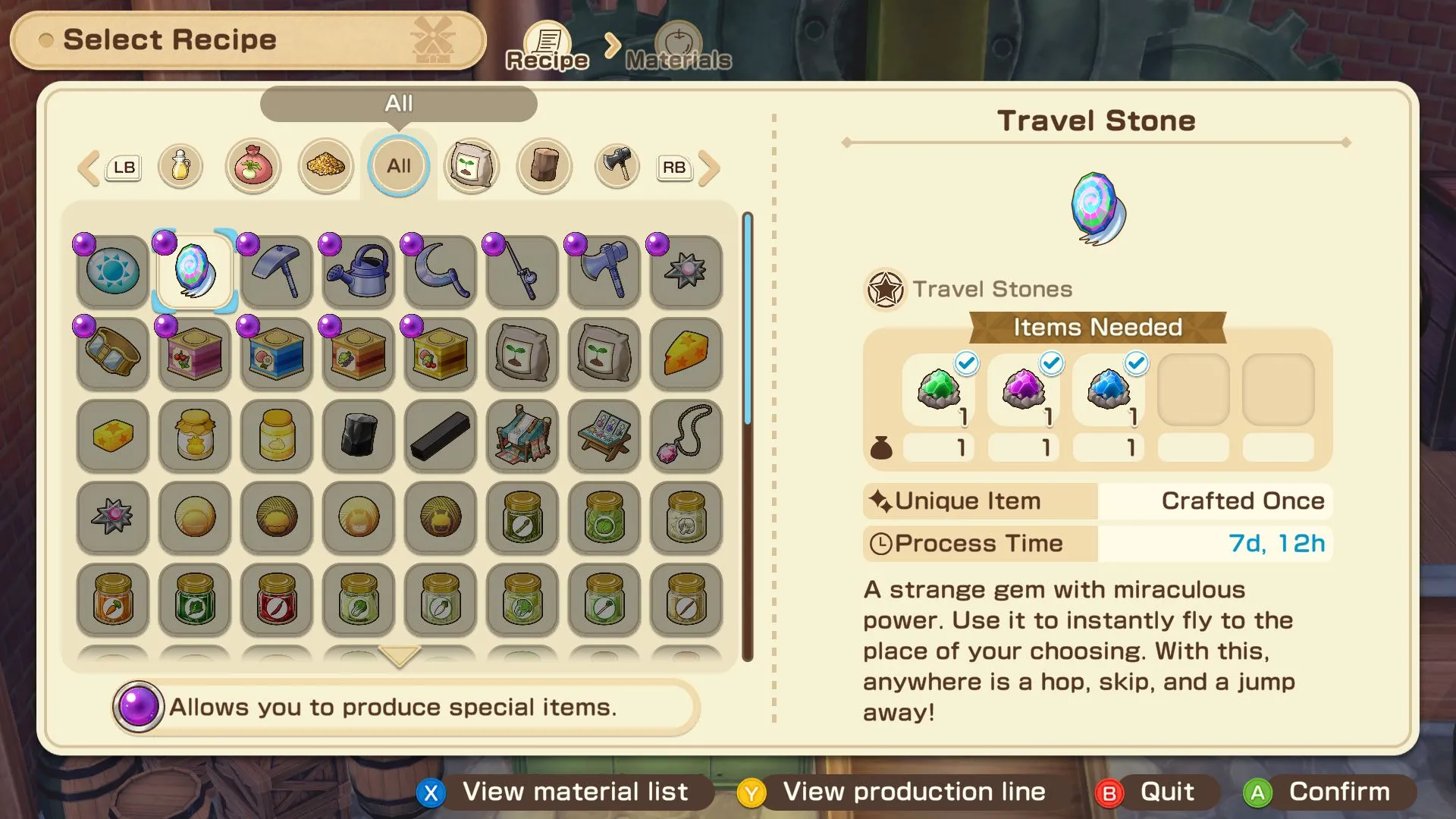 Danh sách công thức chế tạo Ultimate Tools và Travel Stone tại Cối Xay Gió Vàng với Purple Wonderstone trong SoS GB