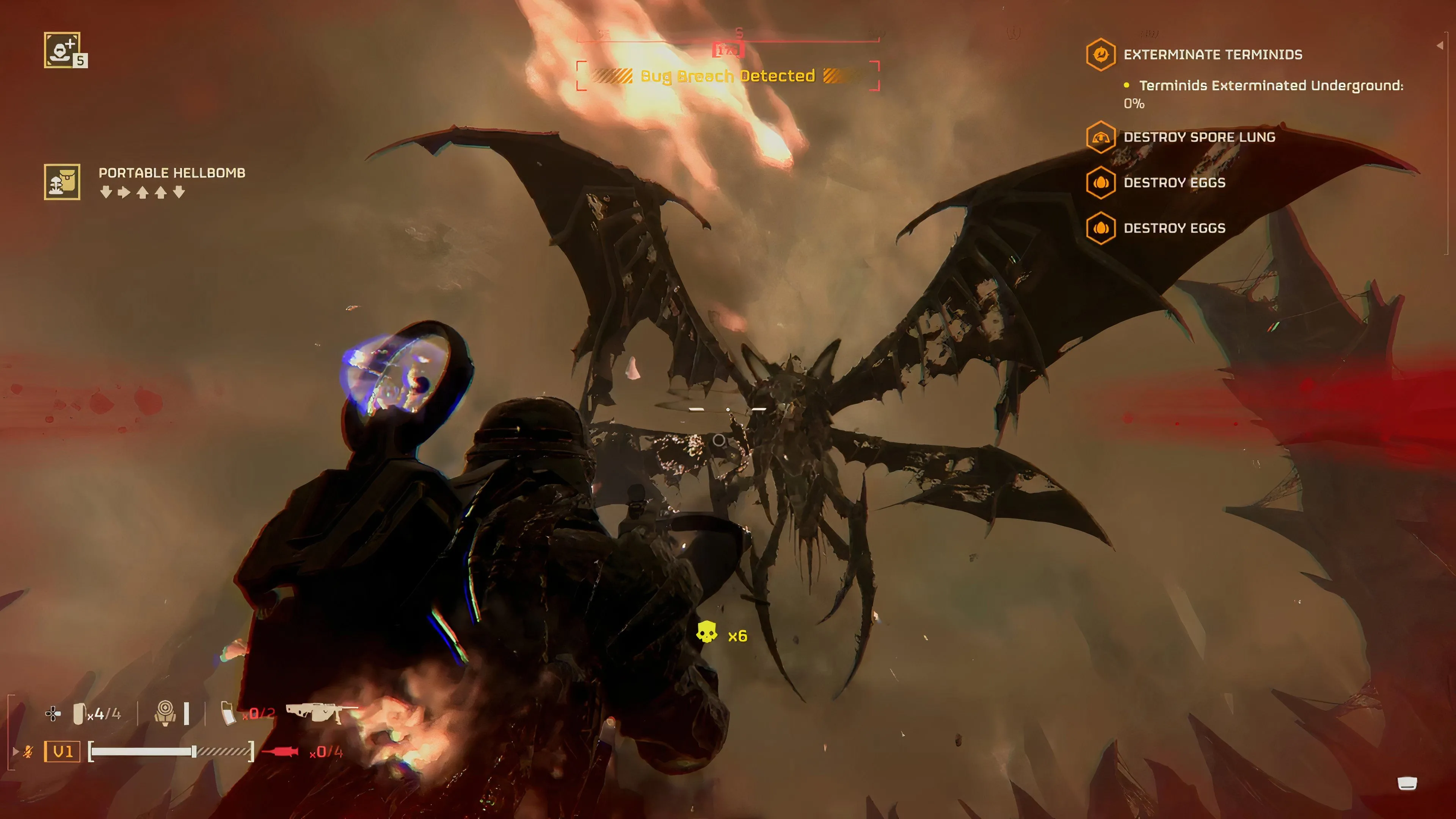 Đôi cánh của Dragonroach bị Heavy Machine Gun xé nát trong Helldivers 2, lộ rõ điểm yếu