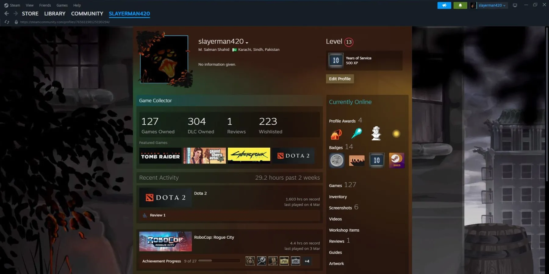 Giao diện chỉnh sửa hồ sơ trên nền tảng Steam, minh họa các tùy chọn cá nhân hóa dành cho game thủ.
