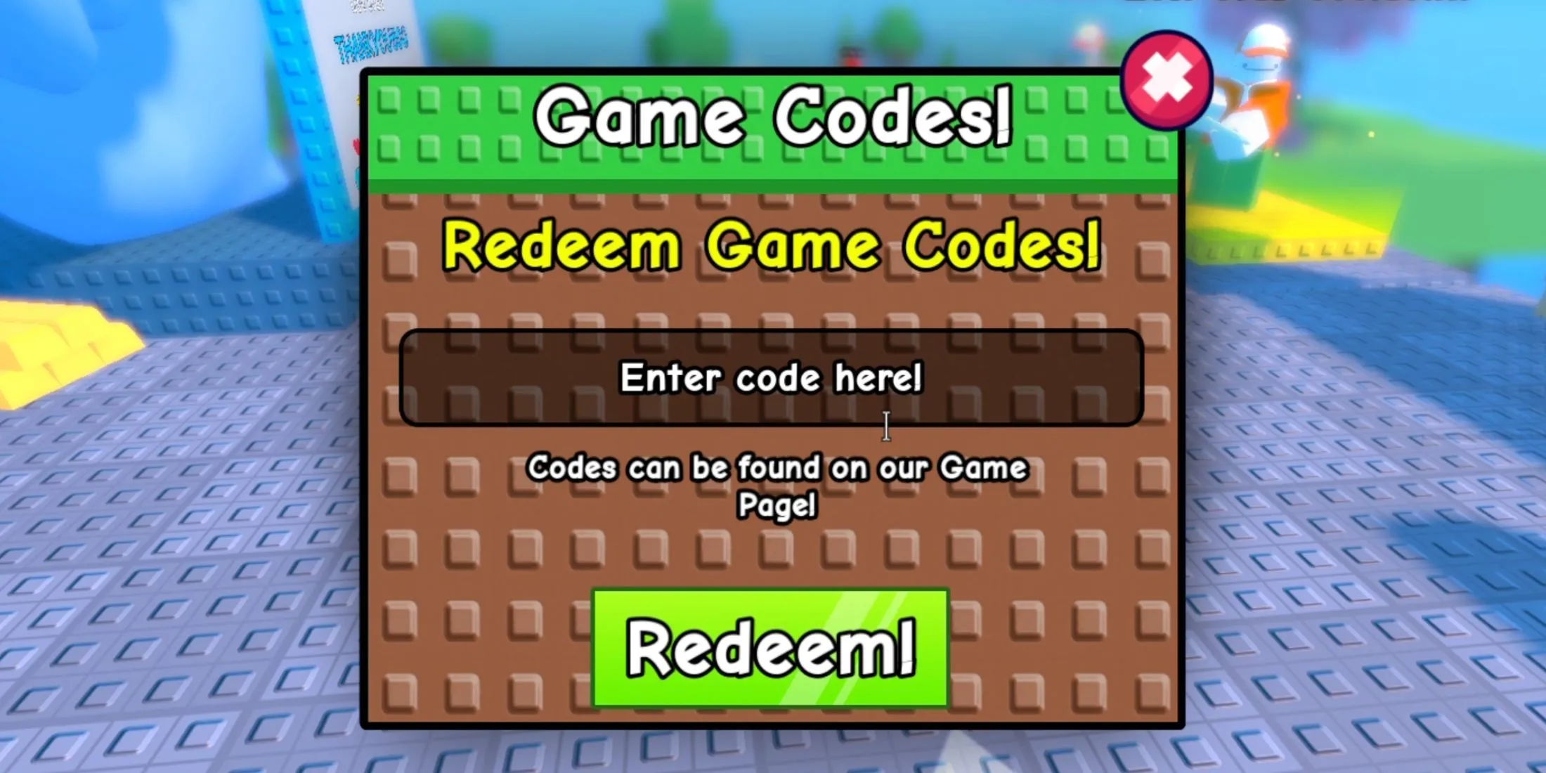 Giao diện nhập code trong game Stick Battles Roblox