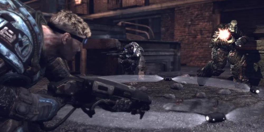 Hình ảnh cận cảnh khẩu Gnasher shotgun biểu tượng trong Gears of War Reloaded