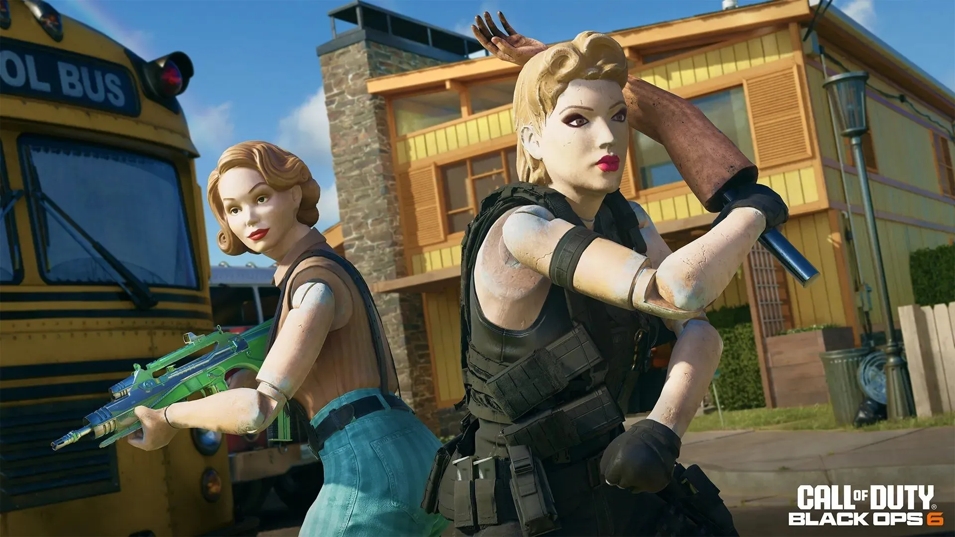 Hình ảnh quảng bá sự kiện Nuketown Black Party trong Call of Duty Black Ops 6 Season 5 Reloaded, với các Operator mới theo chủ đề.