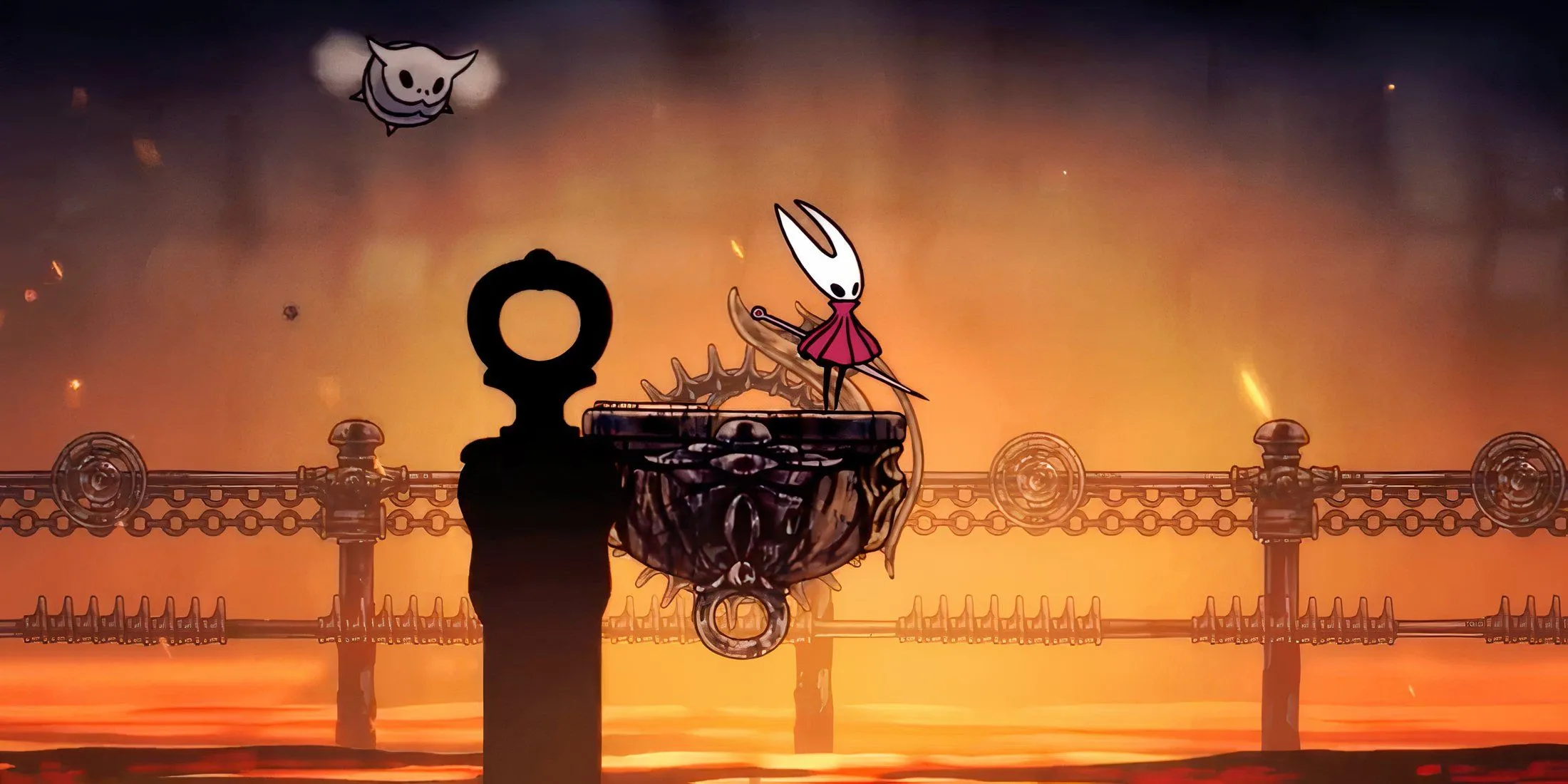 Hornet đang di chuyển trên toa xe trong một khu vực mới lạ của Hollow Knight Silksong.