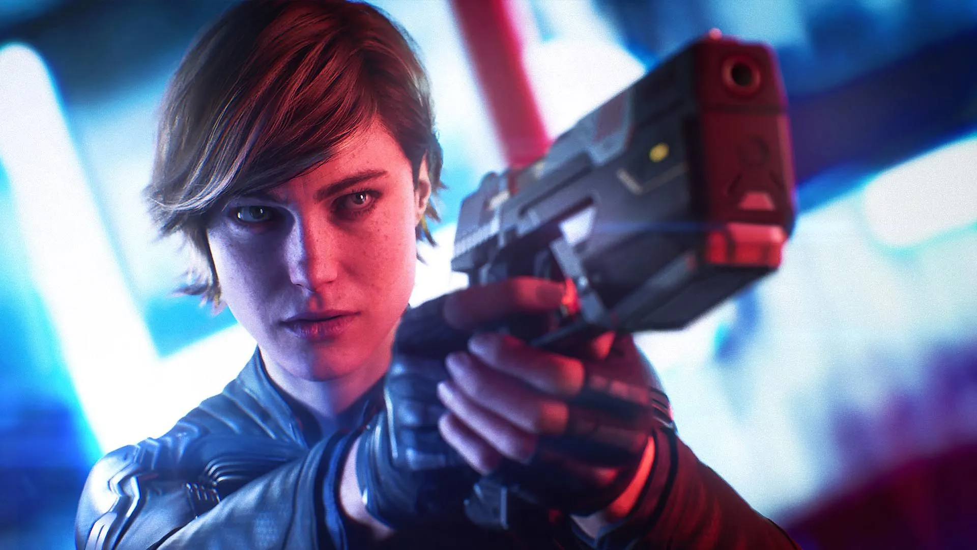 Joanna Dark trong Perfect Dark reboot với khẩu súng lục, biểu tượng cho dự án game bị hủy bỏ.