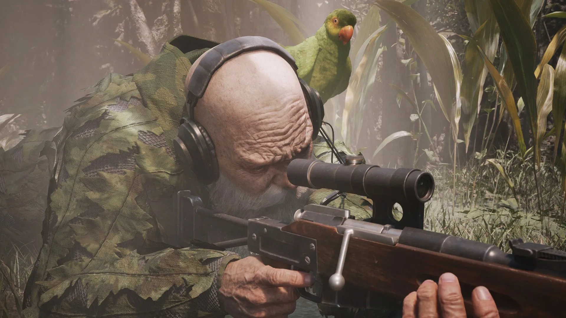 Naked Snake tiếp cận The End lén lút trong MGS Delta để lấy Moss Camo