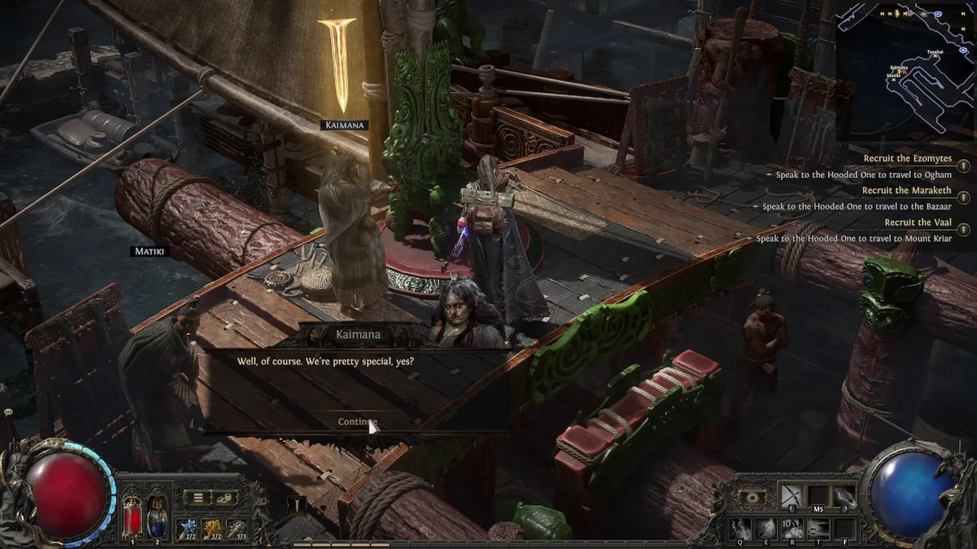 NPC Kaimana trong Path of Exile 2 đang nhận Vây Cá Mập để hoàn thành nhiệm vụ Tribal Medicine