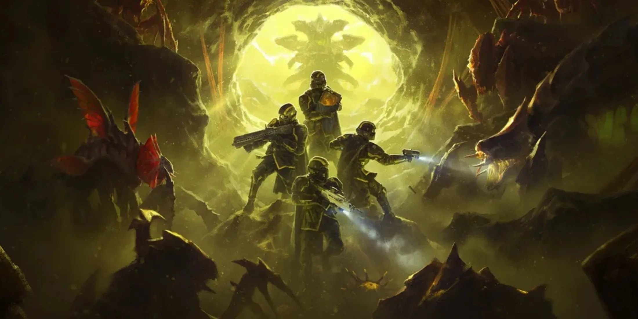 Poster quảng bá bản cập nhật Into the Unjust của Helldivers 2 với hình ảnh chiến binh Helldiver