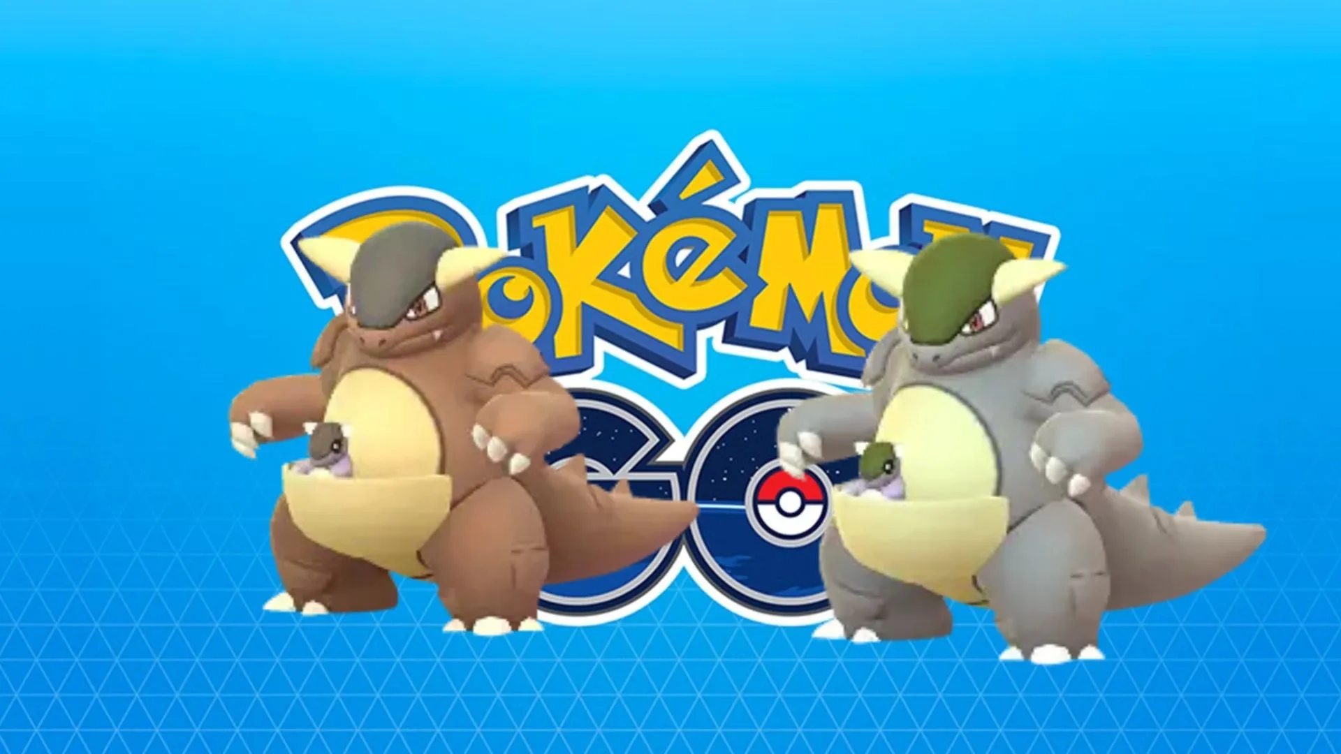 So sánh Kangaskhan thường và Shiny Kangaskhan trong Pokémon GO với màu sắc khác biệt rõ rệt.