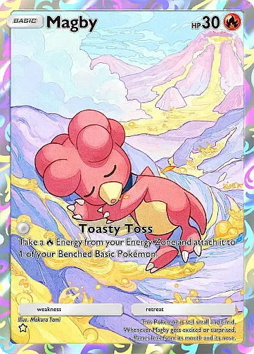 Thẻ bài Baby Pokemon Magby phiên bản A4166 từ gói Ho-Oh trong Pokemon TCG Pocket.