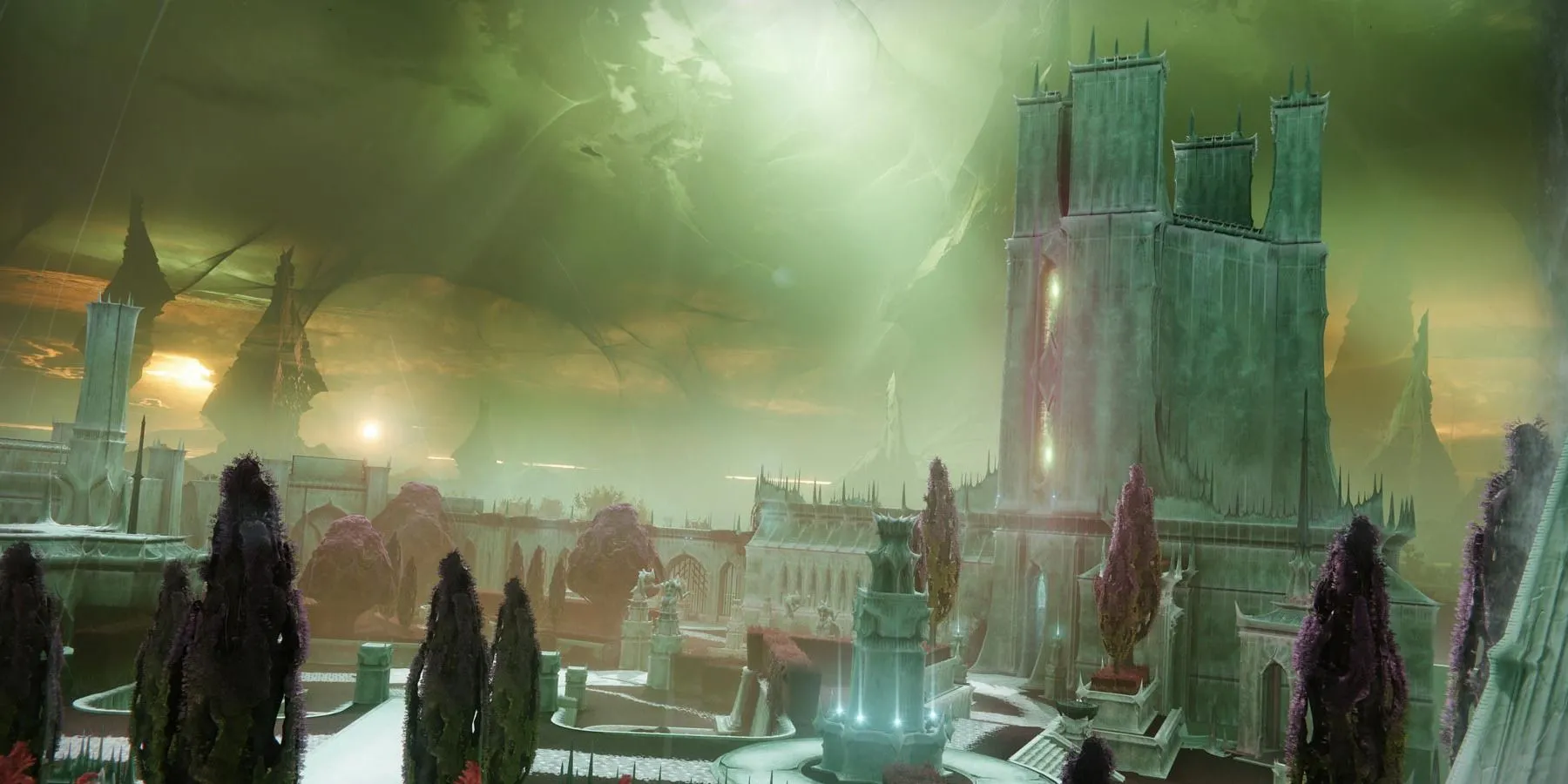 Throne World của Savathûn, với kiến trúc Hive độc đáo, trong Destiny 2
